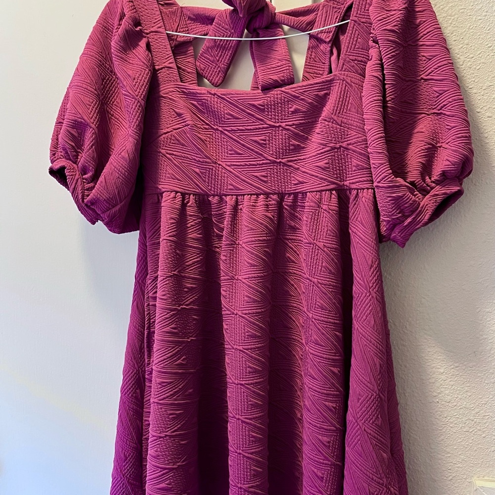 Free People Fuchsia Puff-sleeve Mini Dress XS | “Plum Lily” - Picture 3 of 8